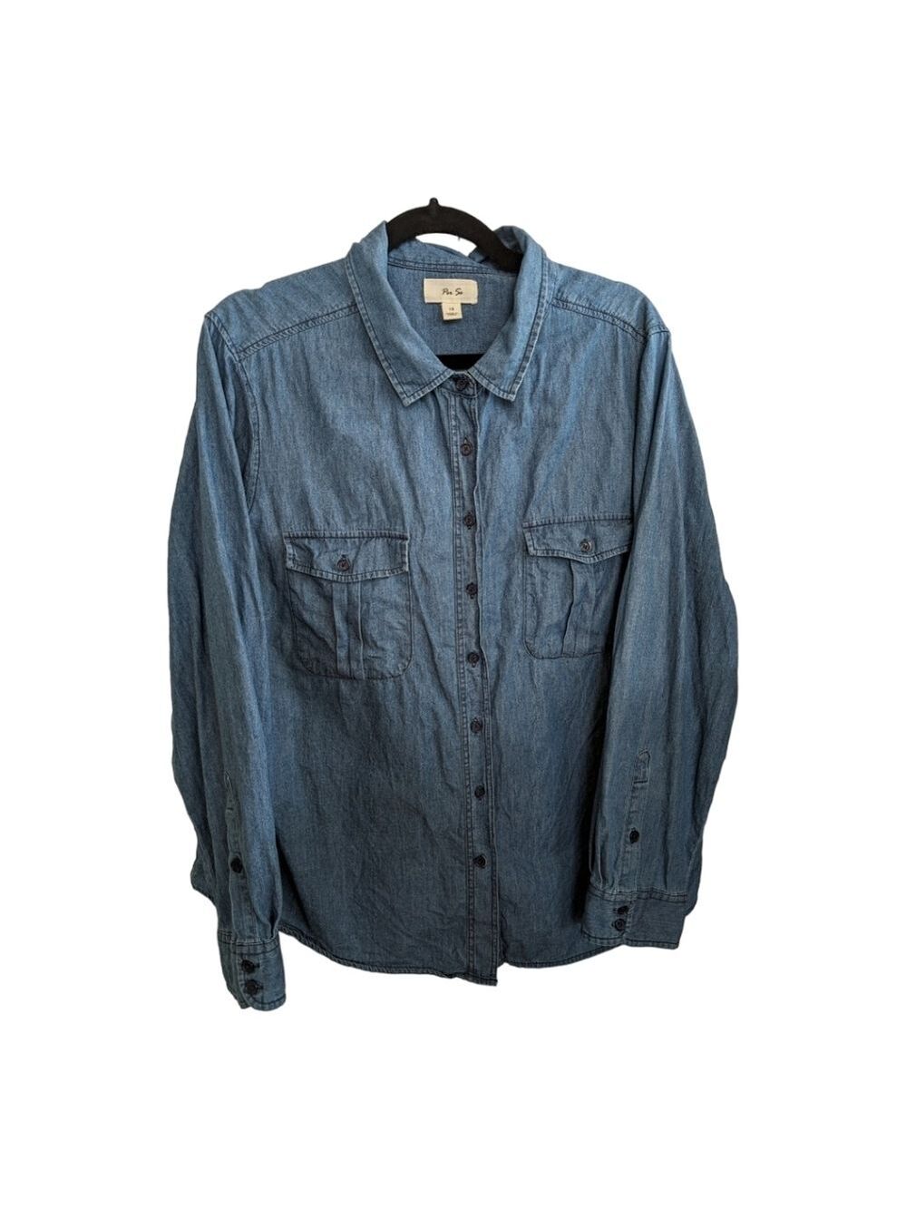 Per Se LS Denim Button Up Shirt Size 1X Repairable Flaw